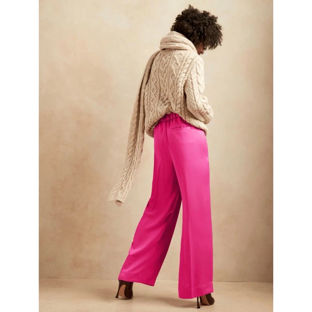 Banana Republic Satin Wide Leg Pants Pink LT Tall 34” Inseam - Picture 4 of 16